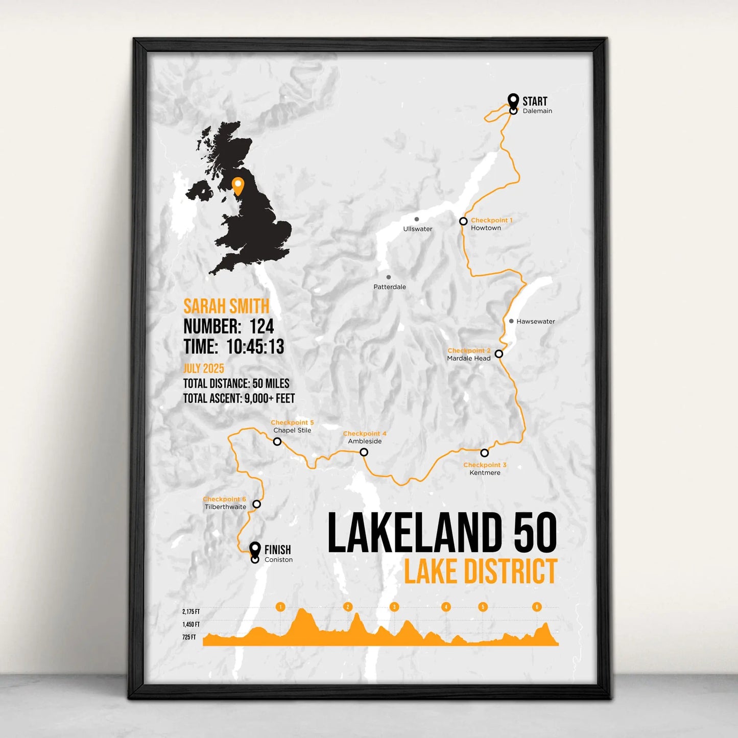 Lakeland 50 Personalised Art Print in orange from Purest Green Prints