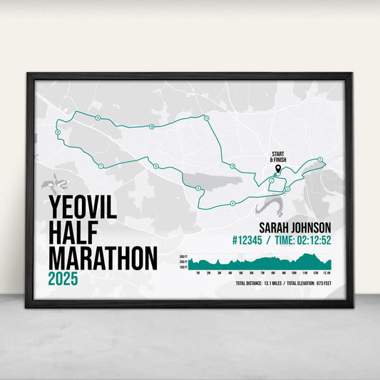 Personalised Yeovil Half Marathon Art Print in green from Purest Green Prints.