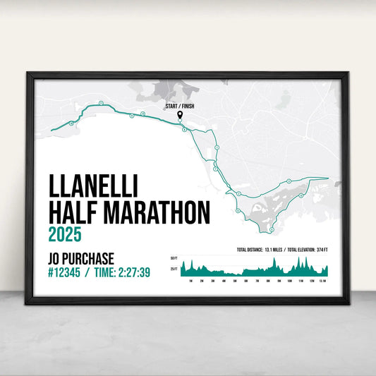 Llanelli Half Marathon Personalised Art Print in green from Purest Green Prints.