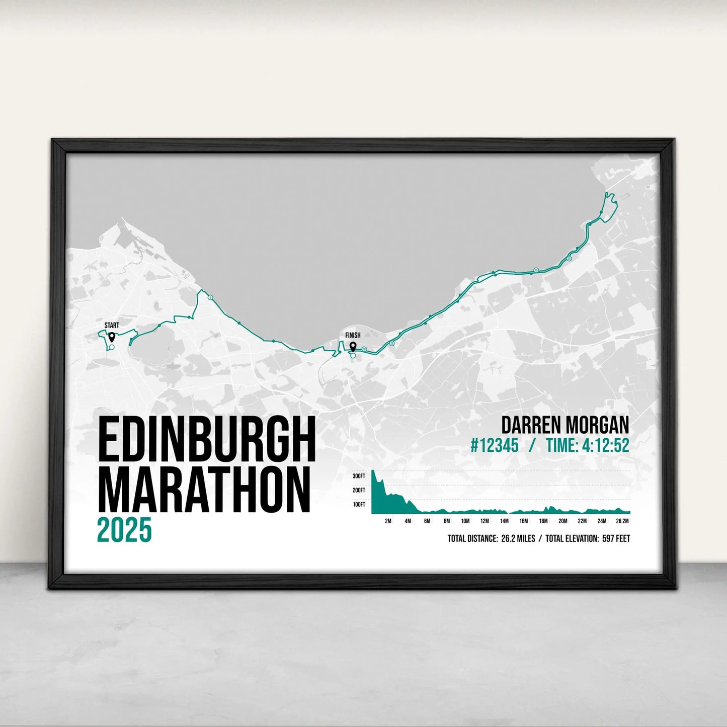 Personalised Edinburgh Marathon route map print in green from Purest Green Prints