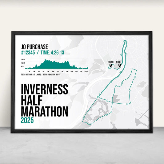Personalised Inverness Half Marathon Art Print in green from Purest Green Prints.
