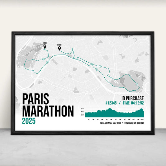 Personalised Paris Marathon route map print in green from Purest Green Prints