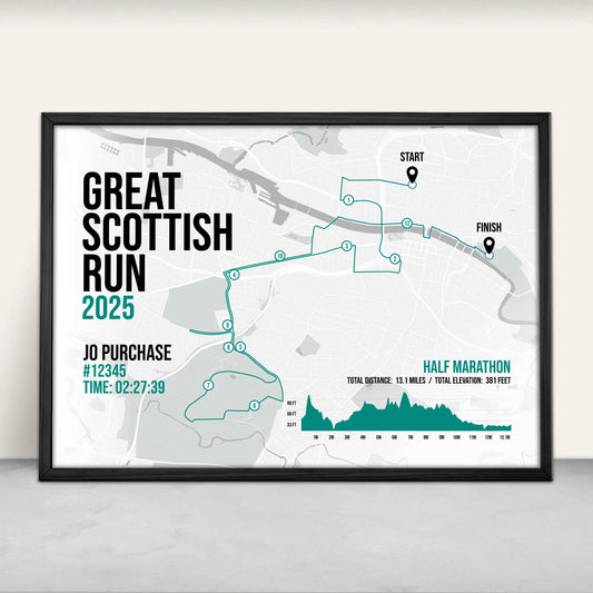 Personalised Great Scottish Run Half Marathon route map print in green from Purest Green Prints