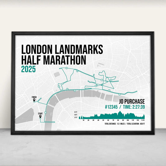 London Landmarks Half Marathon Personalised Art Print in green from Purest Green Prints.