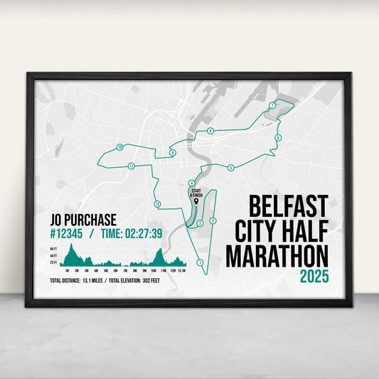 Personalised Belfast City Half Marathon Art Print in green from Purest Green Prints