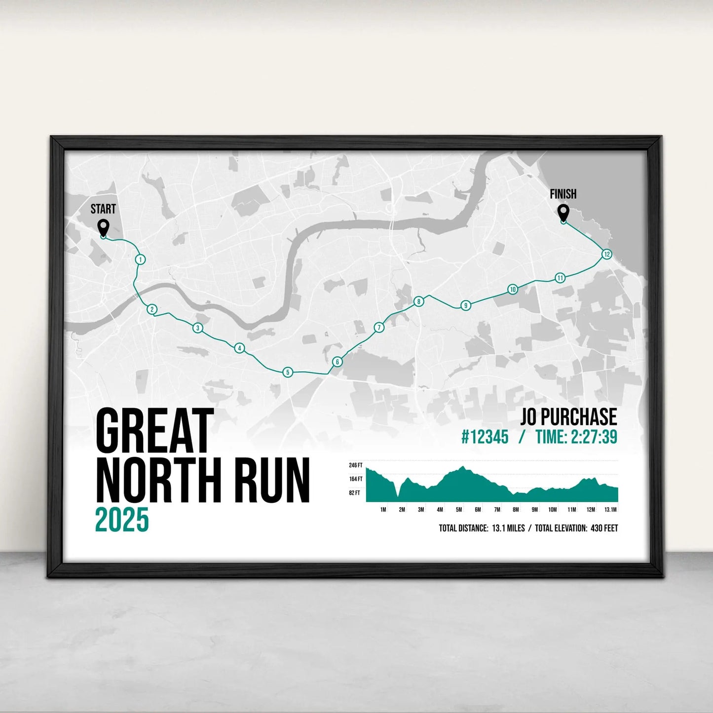 Personalised Great North Run Half Marathon Art Print in green from Purest Green Prints