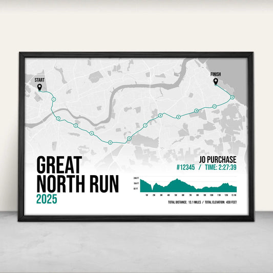 Personalised Great North Run Half Marathon Art Print in green from Purest Green Prints