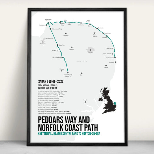 Peddars Way and Norfolk Coast Path Path National trail Print in teal from Purest Green Prints.