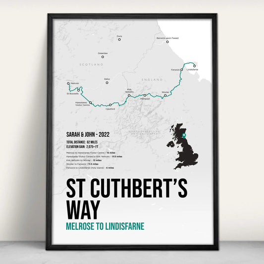 St Cuthbert's Way Scottish Trail Map Art Print in teal from Purest Green Prints.