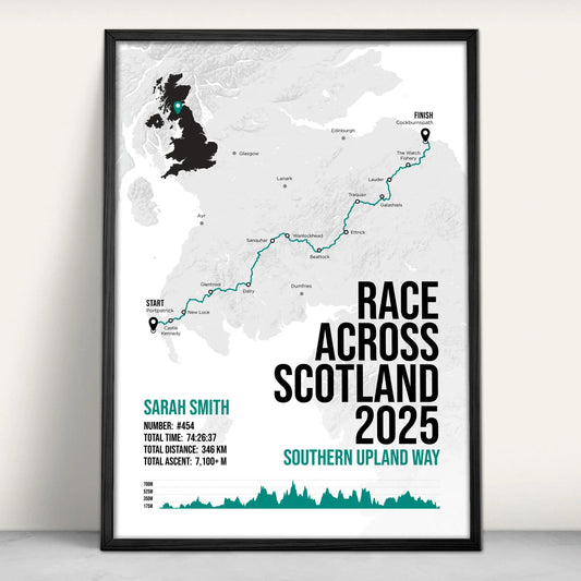 Personalised Race Across Scotland Art Print in green from Purest Green Prints