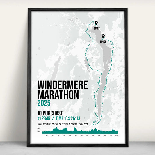 Lake Windermere Marathon Personalised Art Print in green from Purest Green Prints