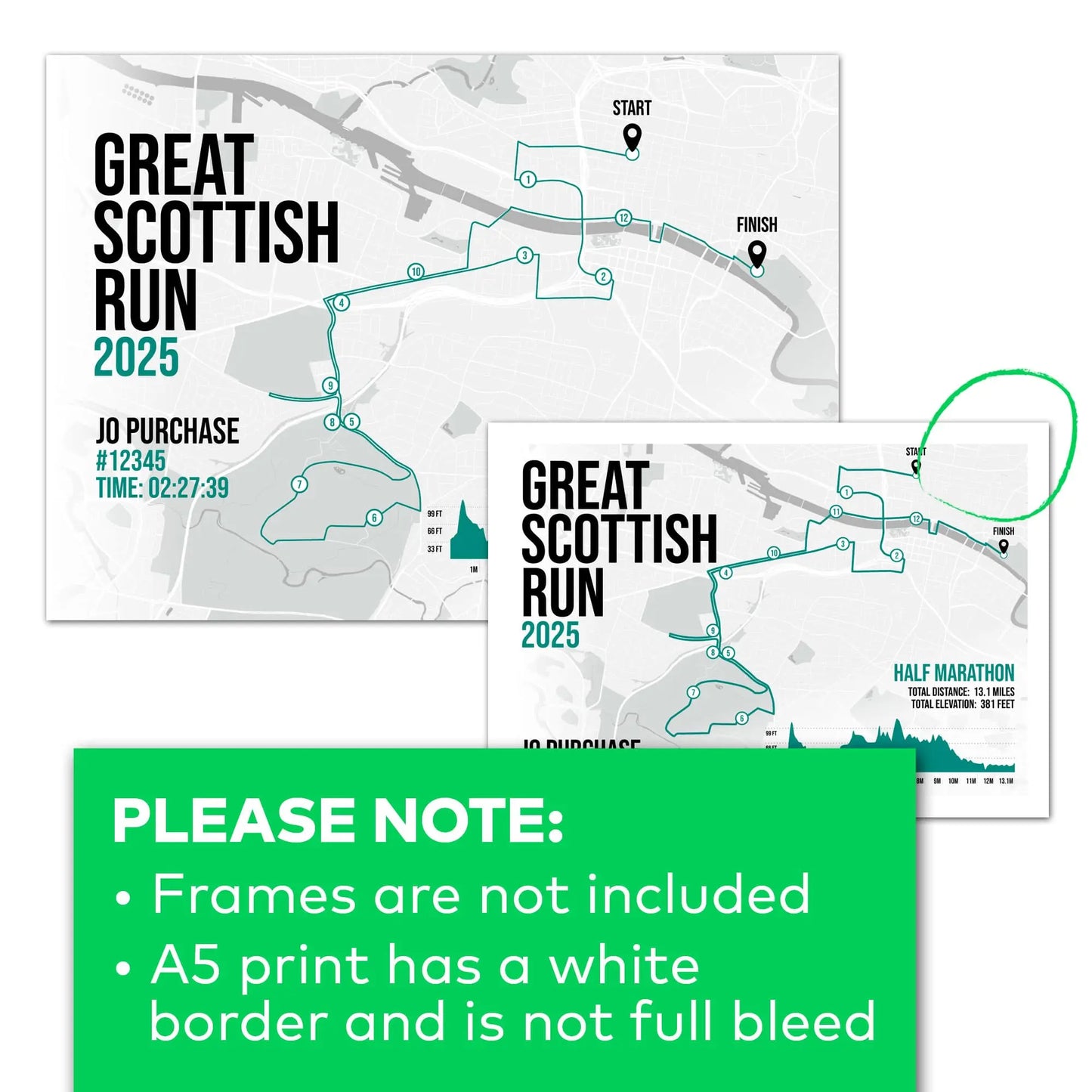 A5 print comes with a white border and is not full bleed.