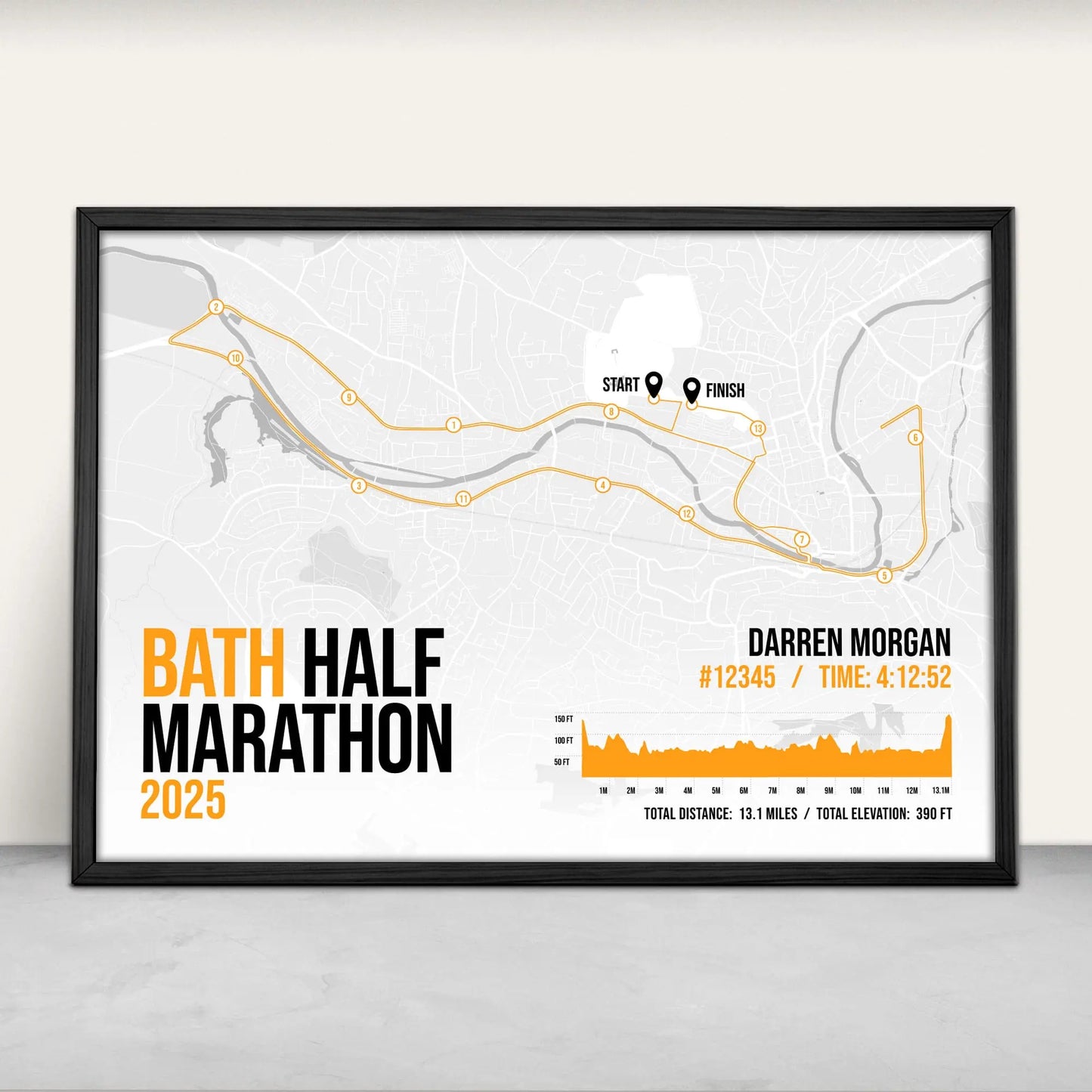 Bath Half Marathon Personalised Art Print in orange from Purest Green Prints.