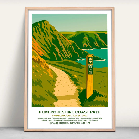 Personalised Pembrokeshire Coast Path National Trail Travel Poster Art Print from Purest Green Prints