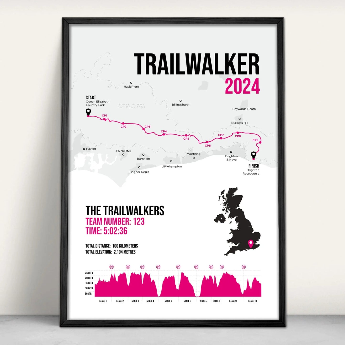 Personalised Trailwalker Art Print in pink from Purest Green Prints
