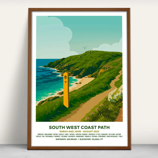 Personalised South West Coast Path Travel Poster Art Print from Purest Green Prints