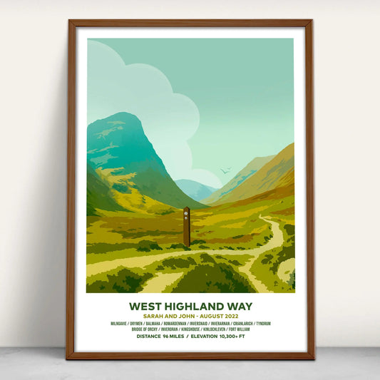 Personalised West Highland Way National Trail Travel Poster Art Print from Purest Green Prints