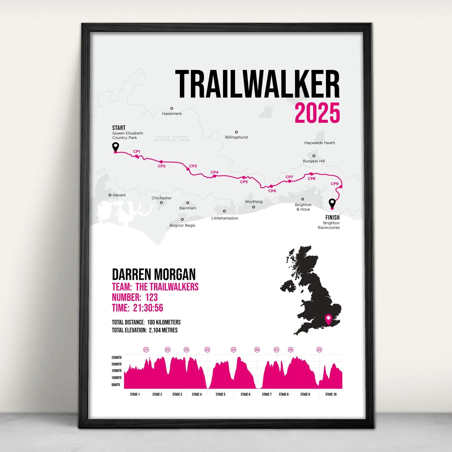 Personalised Trailwalker Art Print in pink from Purest Green Prints
