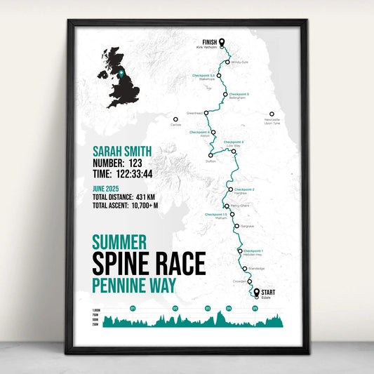 The Spine Race Personalised Art Print in green from Purest Green Prints