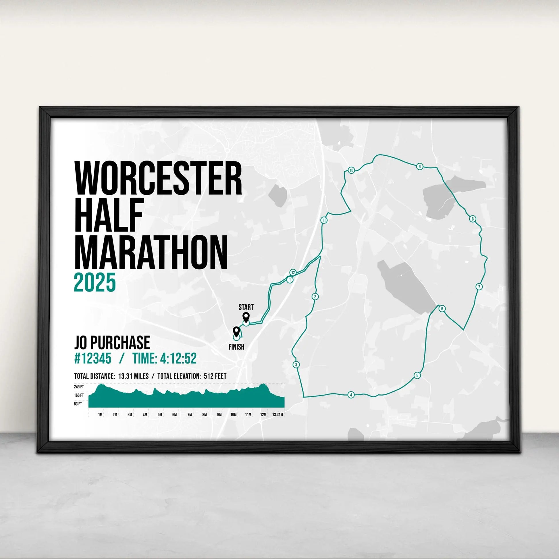 Personalised Worcester Half Marathon Art Print in green from Purest Green Prints