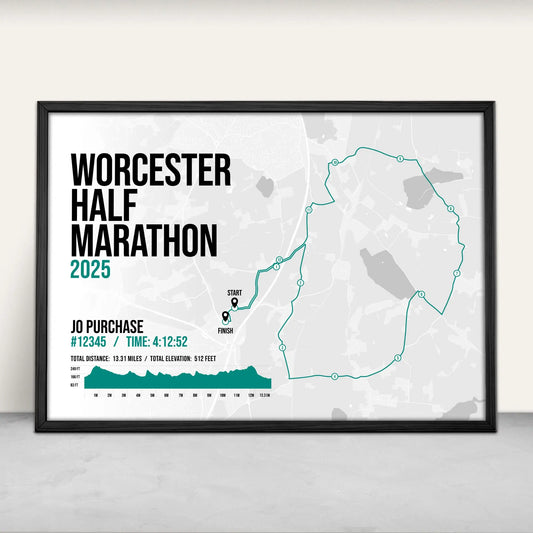 Personalised Worcester Half Marathon Art Print in green from Purest Green Prints
