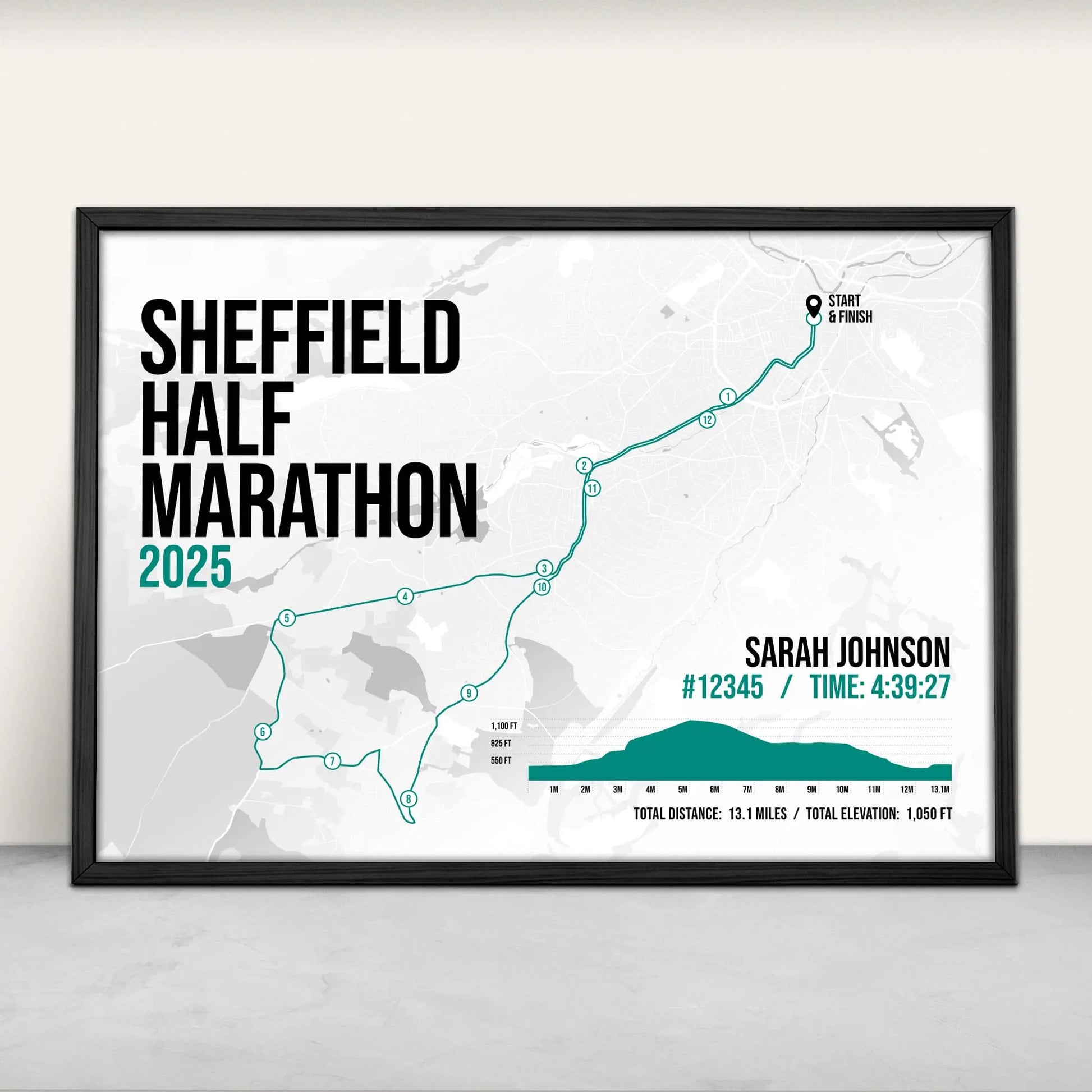 Sheffield Half Marathon Personalised Art Print in green from Purest Green Prints.