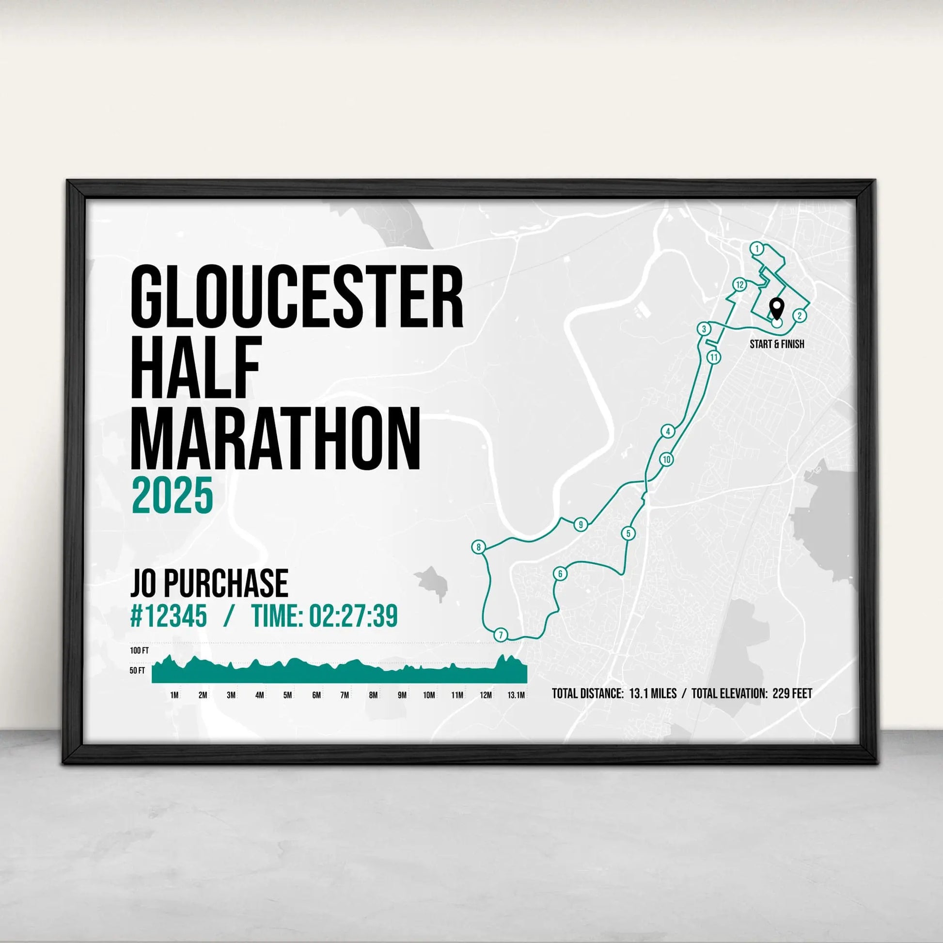 Personalised Gloucester Half Marathon Print in green from Purest Green Prints