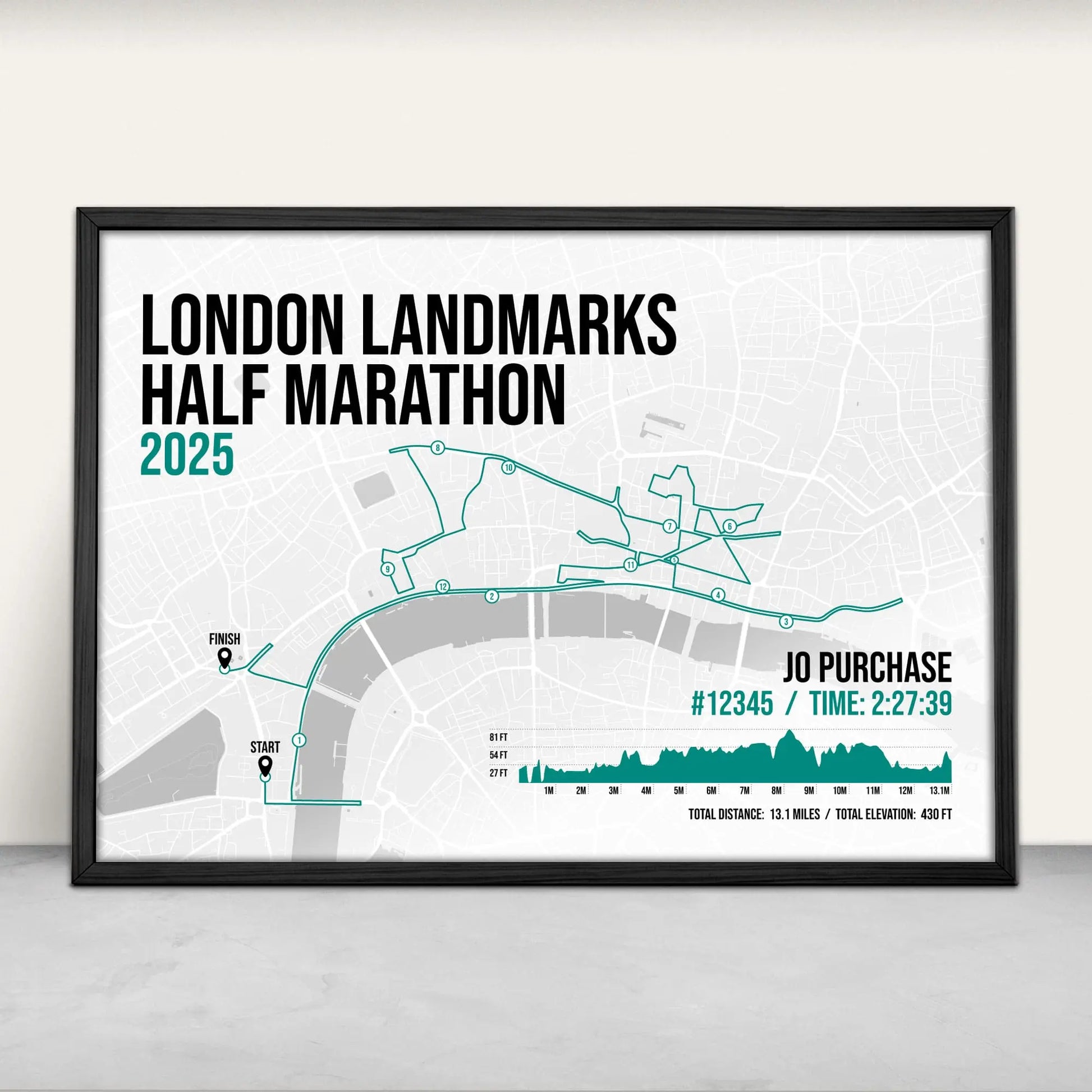 London Landmarks Half Marathon Personalised Art Print in green from Purest Green Prints.