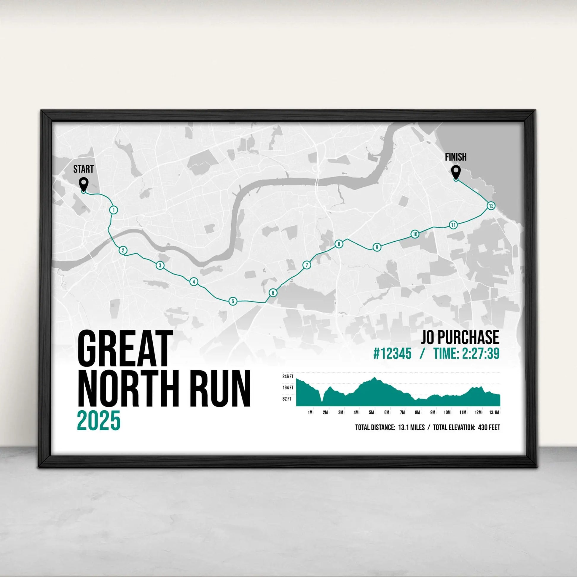 Personalised Great North Run Half Marathon Art Print in green from Purest Green Prints