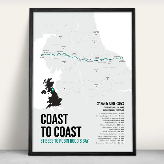 Coast to Coast National Trail Path Map Art Print in teal from Purest Green Prints