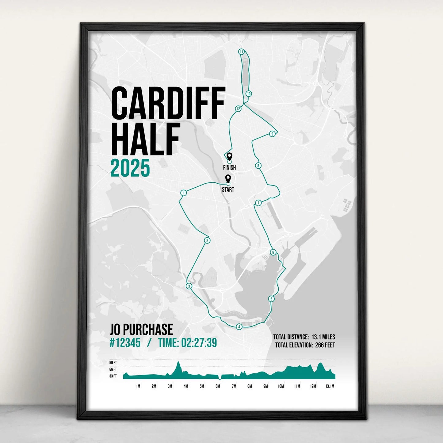 Personalised Cardiff Half Marathon Art Print in green from Purest Green Prints
