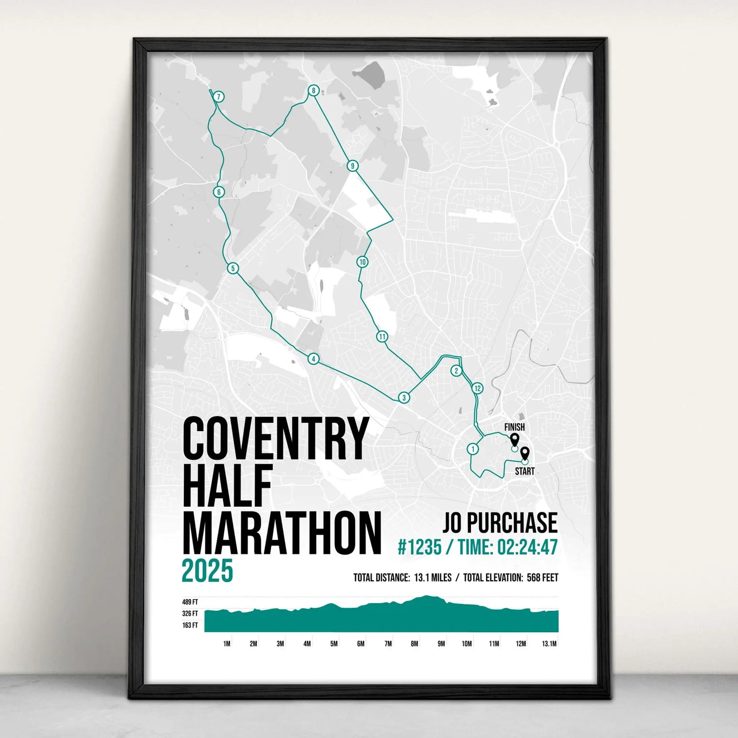 Personalised Coventry Half Marathon Art Print in green from Purest Green Prints.