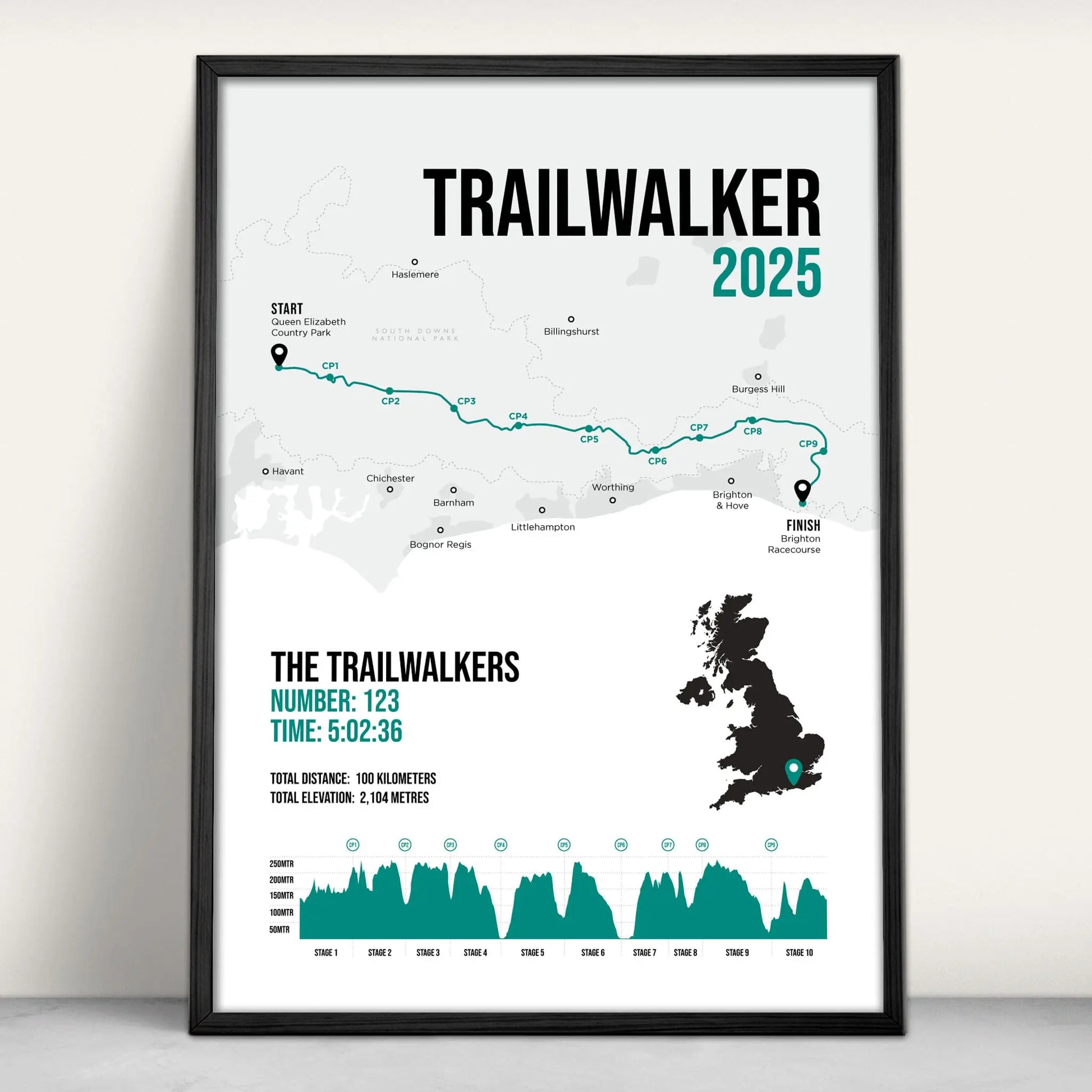 Personalised Trailwalker Art Print in green from Purest Green Prints