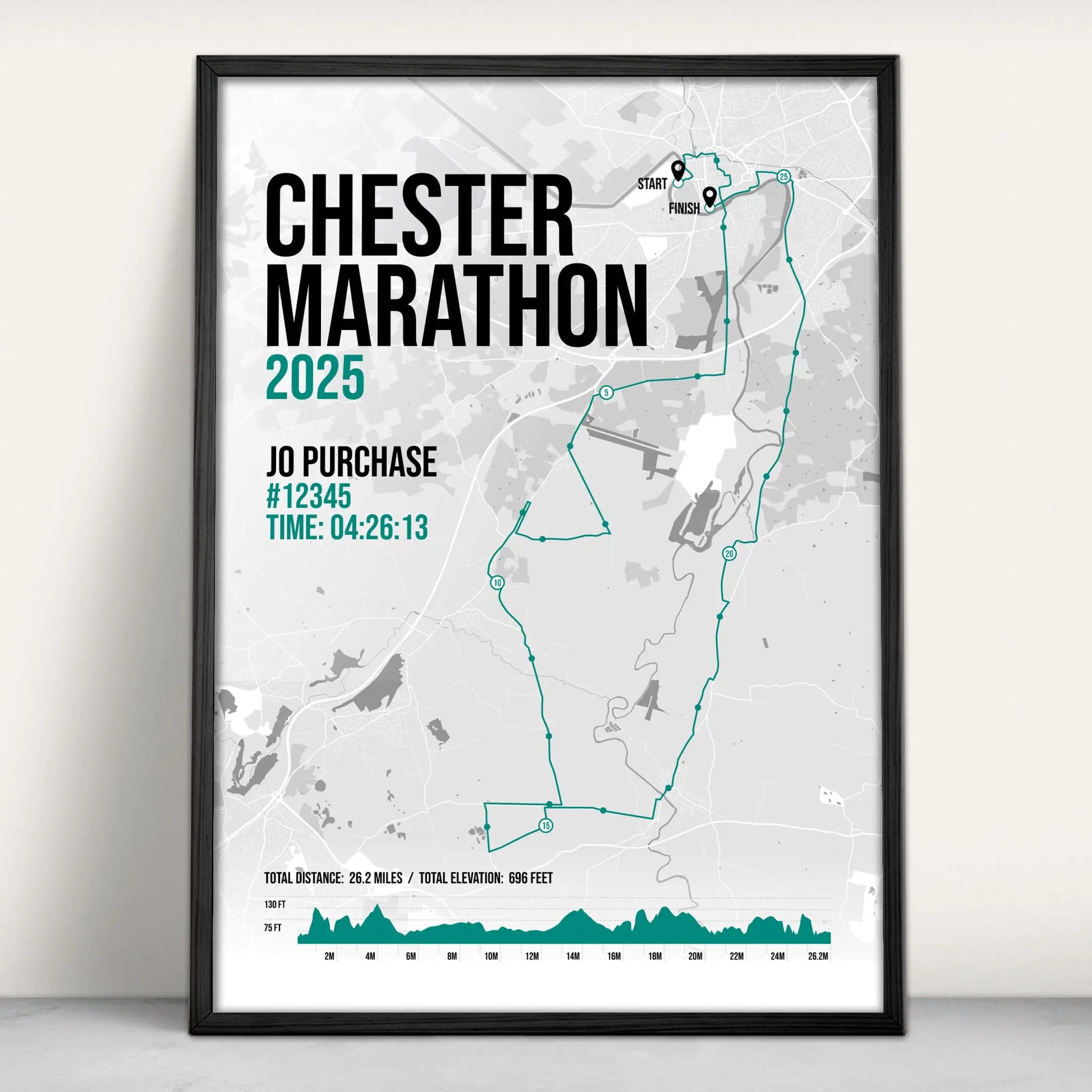 Personalised Chester Marathon route map print in green from Purest Green Prints.