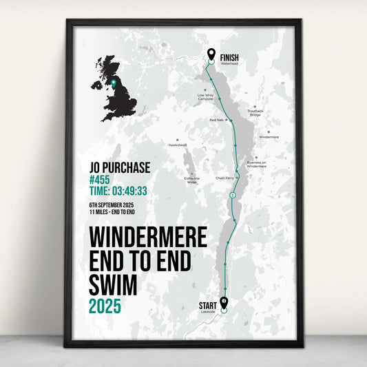 Lake Windermere end to end swim Personalised Art Print in green from Purest Green Prints