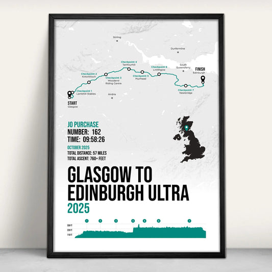 Personalised Glasgow to Edinburgh Ultra Art Print in green from Purest Green Prints