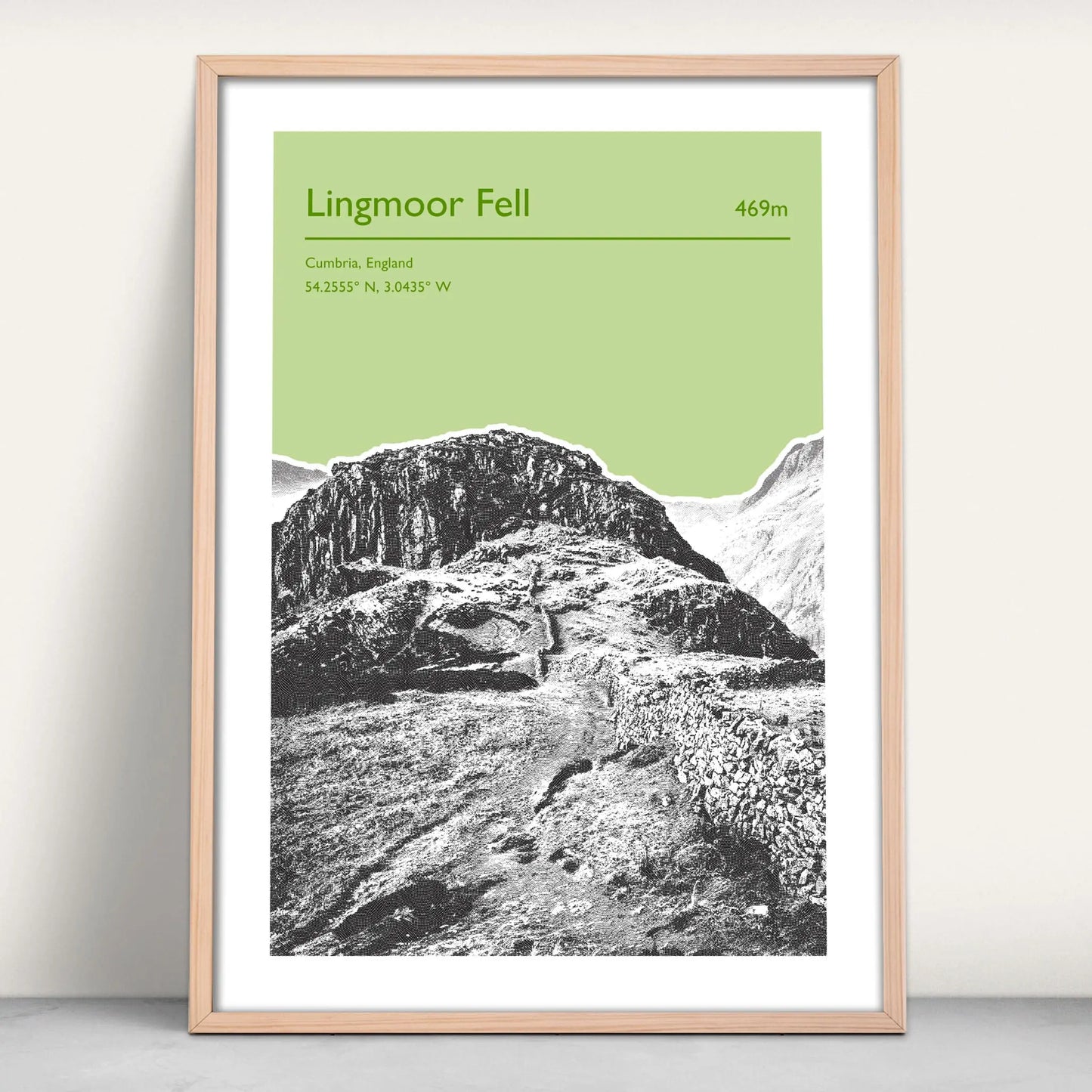 Lingmoor Fell, England Personalised Art Print in light green from Purest Green Prints