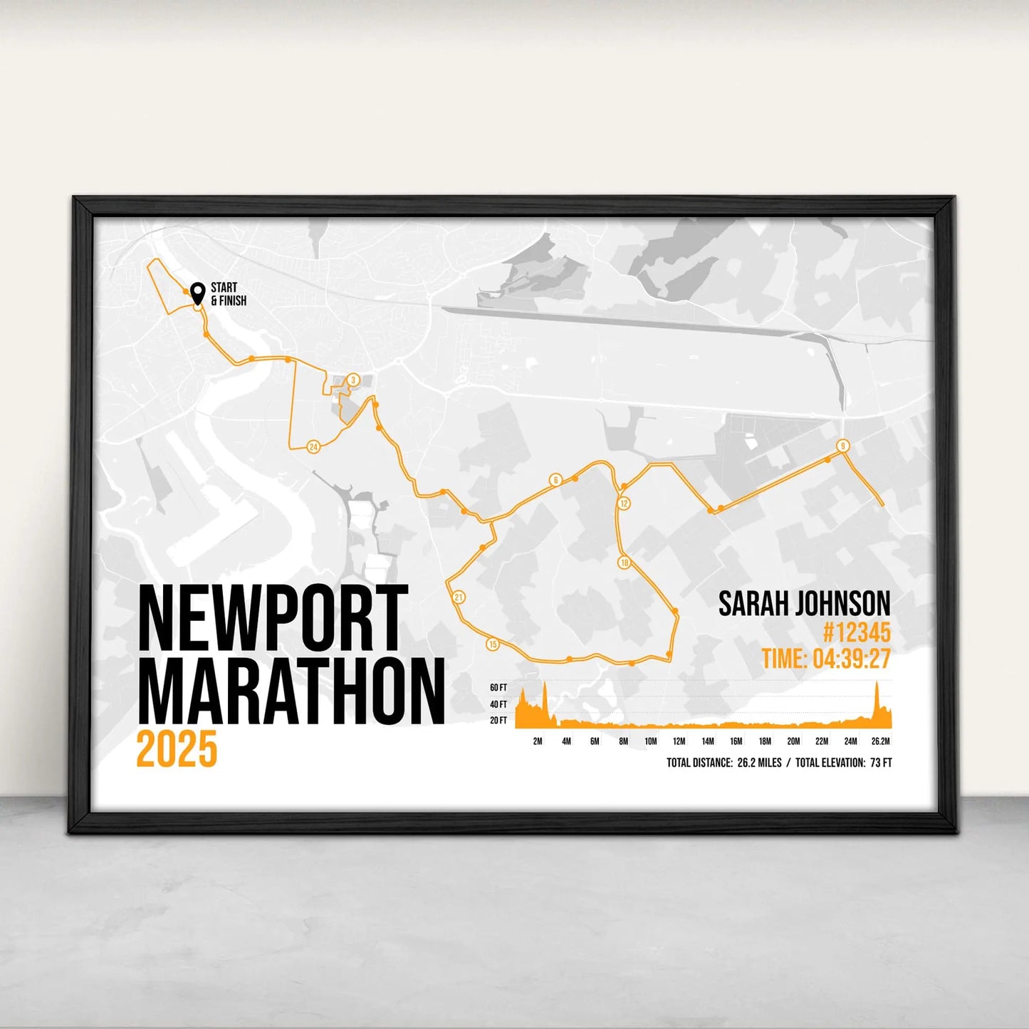 Personalised Newport Marathon Art Print in orange from Purest Green Prints