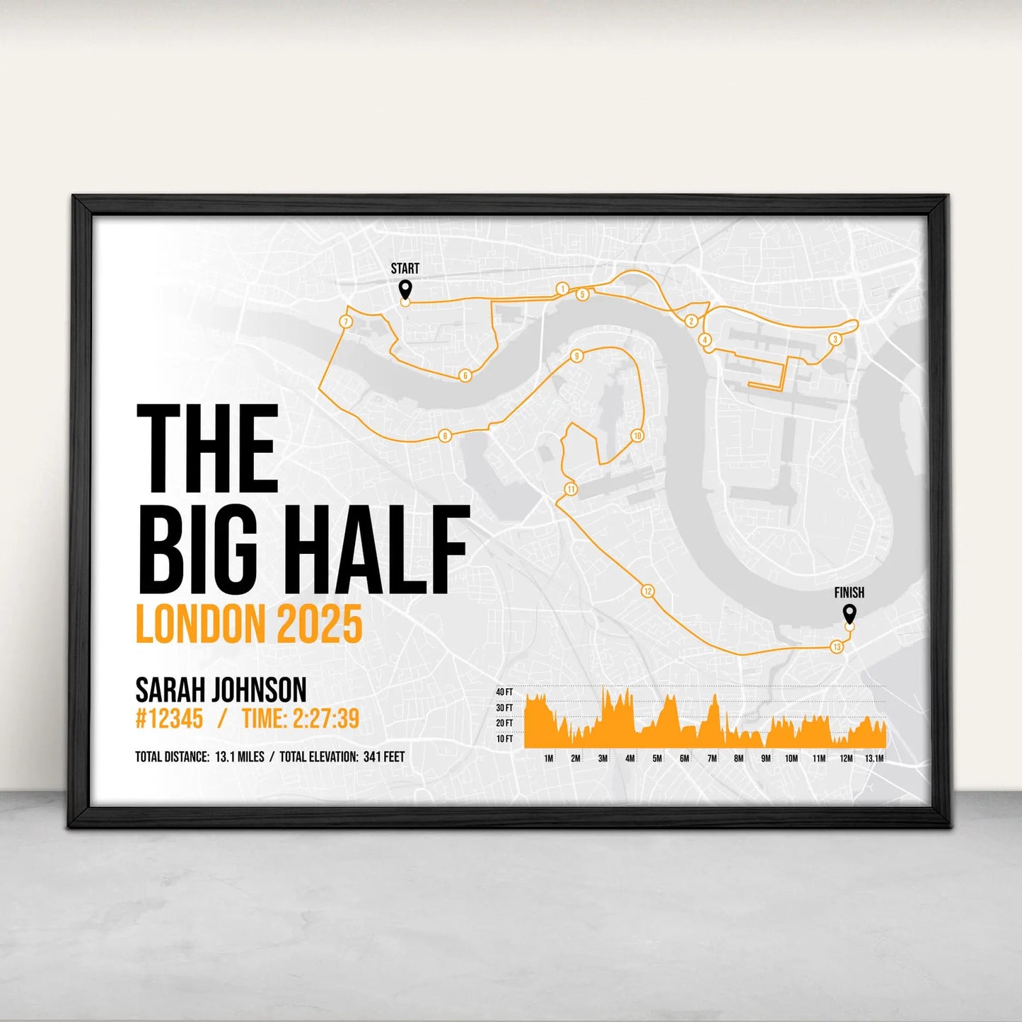 The Big Half London Half Marathon Art Print in orange from Purest Green Prints.