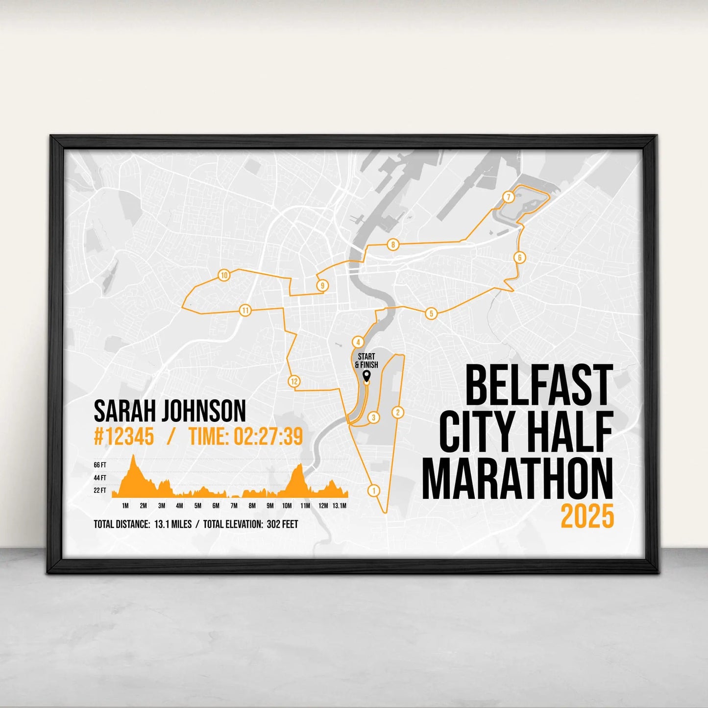Personalised Belfast City Half Marathon Art Print in orange from Purest Green Prints