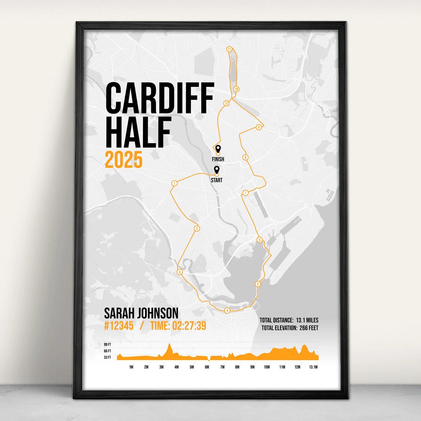 Personalised Cardiff Half Marathon Art Print in orange from Purest Green Prints