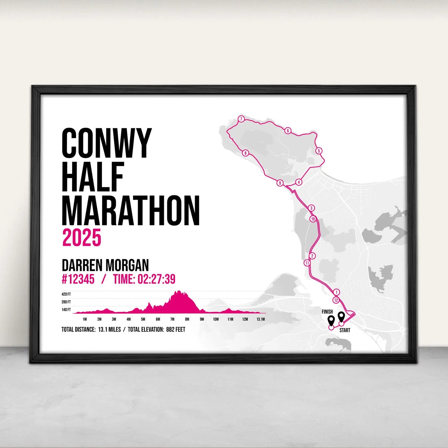 Personalised Conwy Half Marathon Print in pink from Purest Green Prints