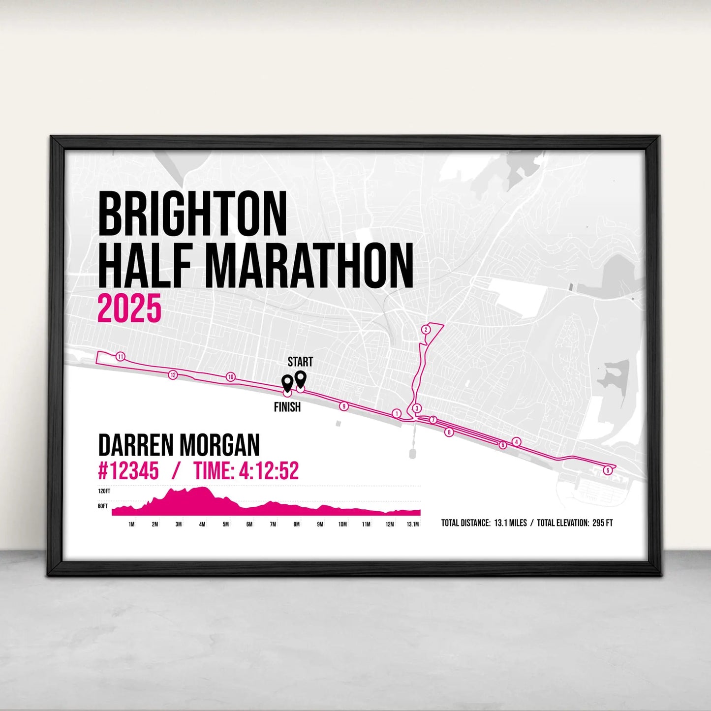Brighton Half Marathon Personalised Art Print in pink from Purest Green Prints.