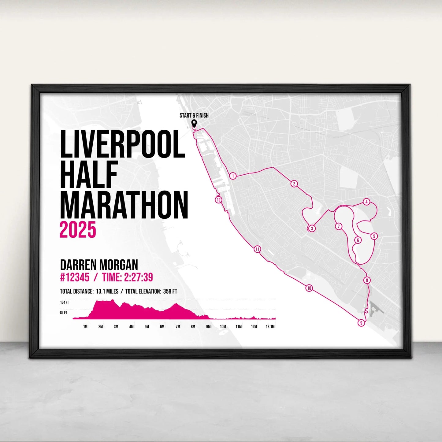 Liverpool Half Marathon Personalised Art Print in pink from Purest Green Prints.