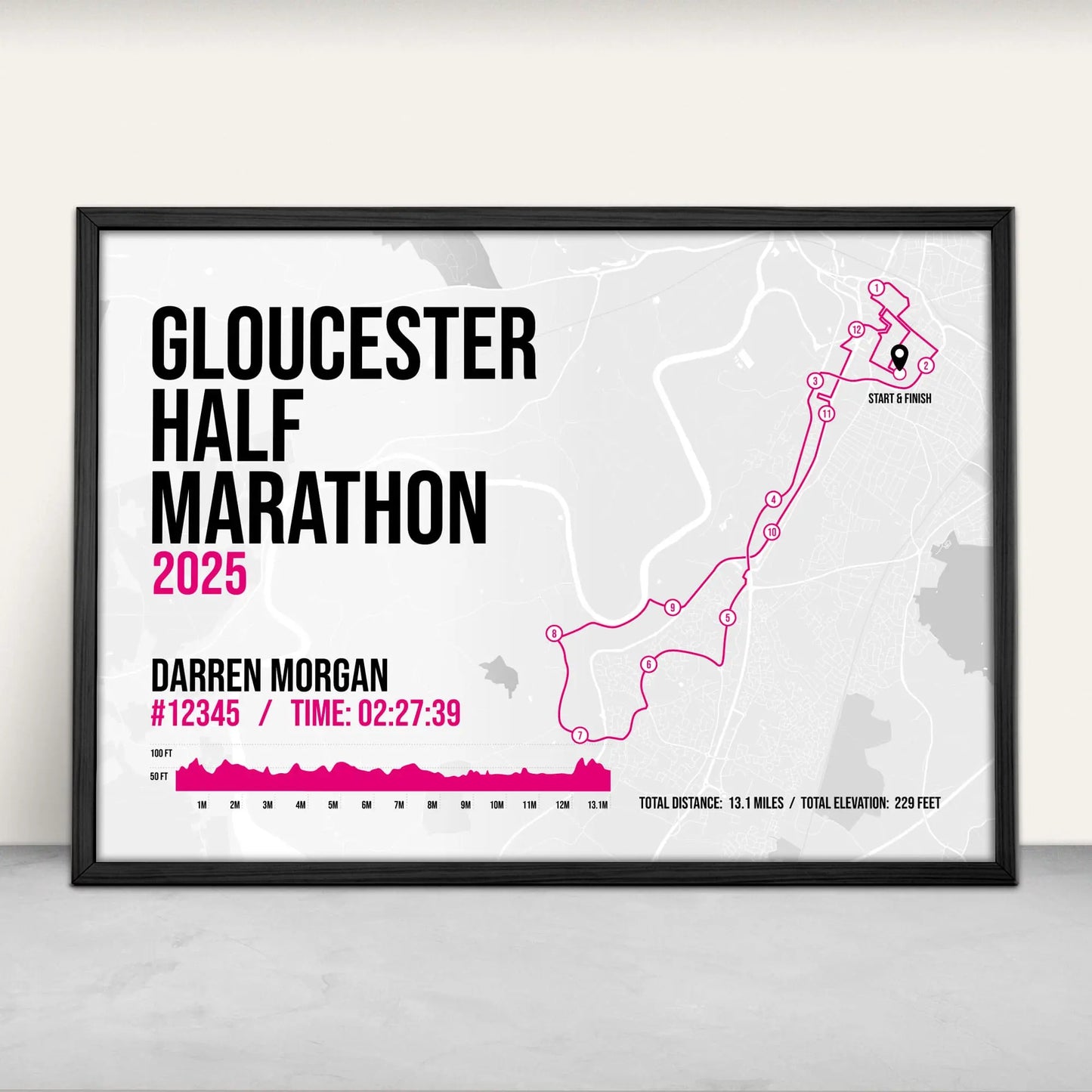Personalised Gloucester Half Marathon Print in pink from Purest Green Prints