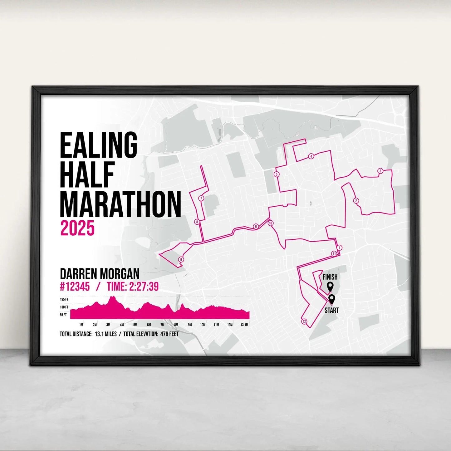 Personalised Ealing Half Marathon Art Print in pink from Purest Green Prints