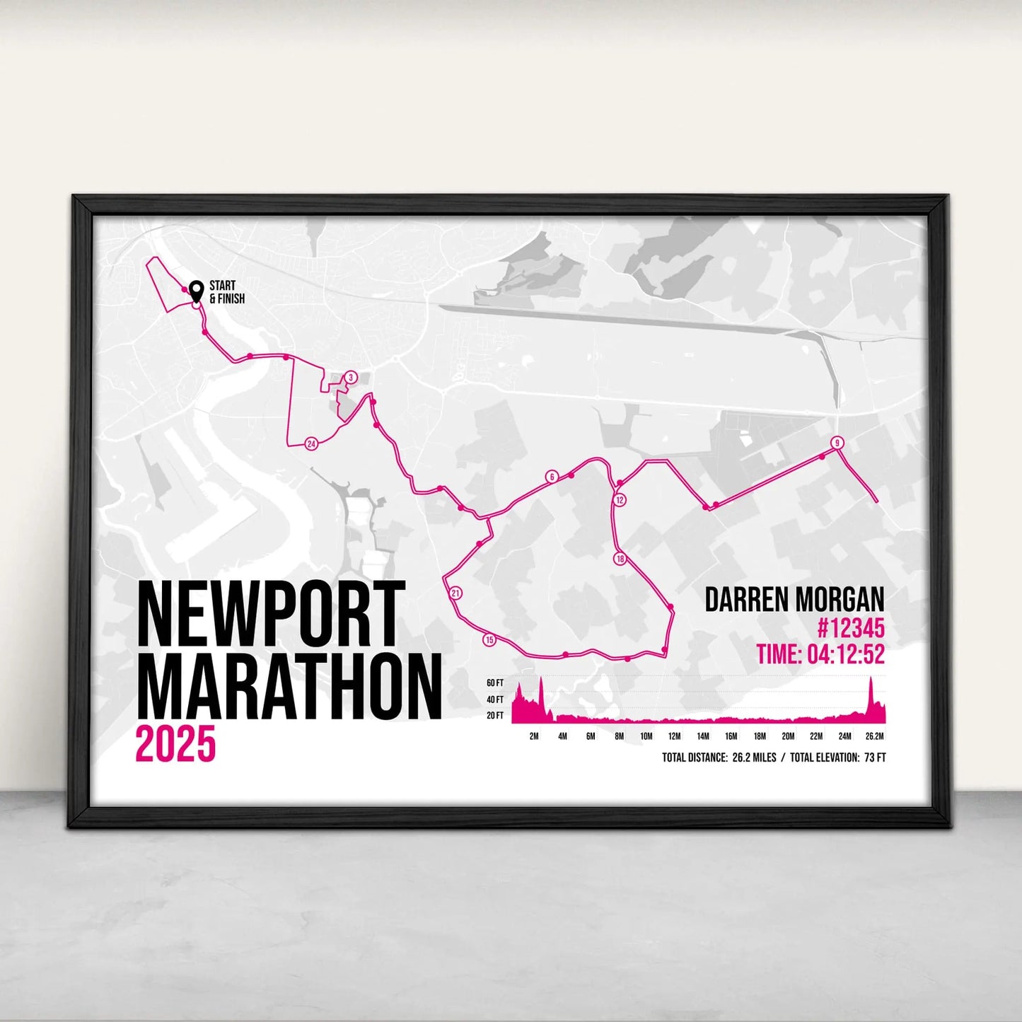 Personalised Newport Marathon Art Print in pink from Purest Green Prints