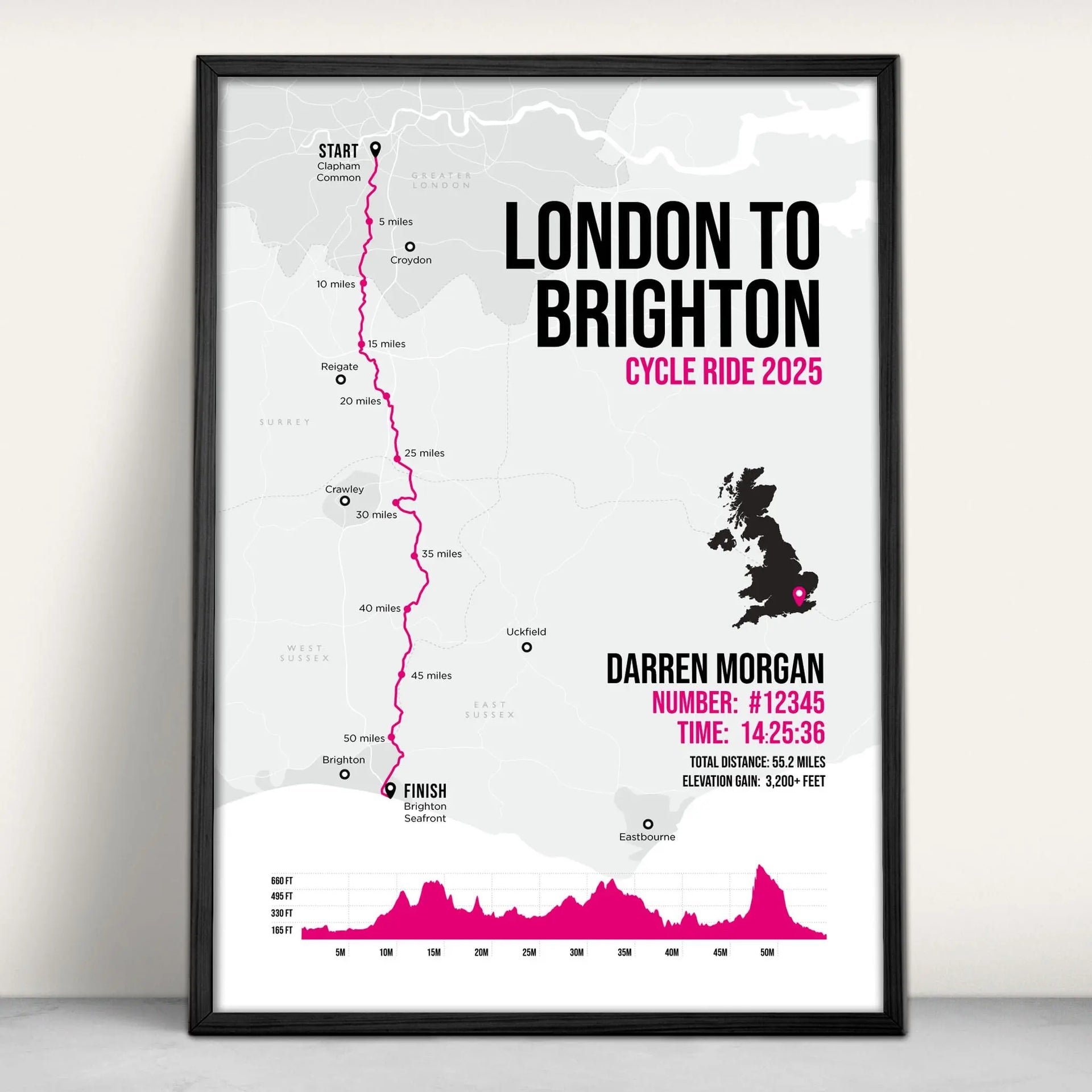 London to Brighton Bike Ride Personalised Art Print – Purest Green