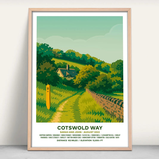Personalised Cotswold Way National Trail Travel Poster Art Print from Purest Green Prints