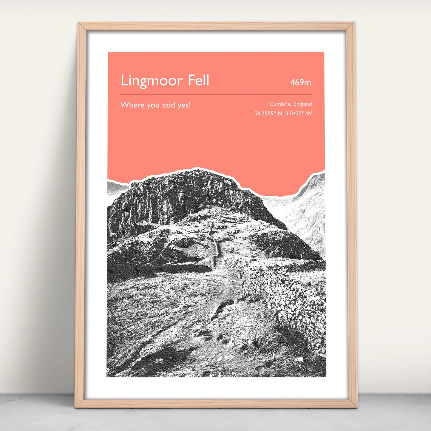 Lingmoor Fell, England Personalised Art Print in pink from Purest Green Prints